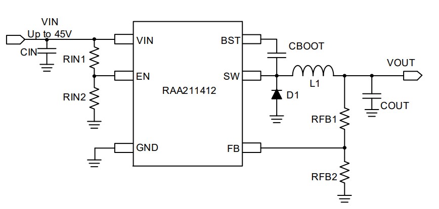 Application Circuit Diagram - Renesas Electronics RAA211412 DC-DC Step-Down Regulator